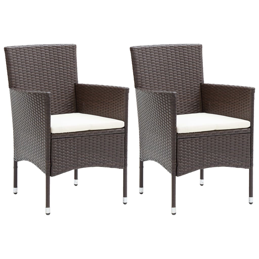 Garden Dining Chairs 2 pcs Poly Rattan Brown - Casper Homes