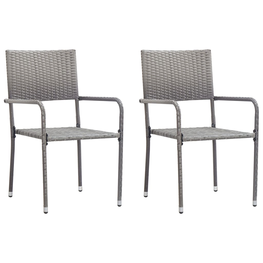 Garden Dining Chairs 2 pcs Stackable Grey Poly Rattan - vid-318719 - Brittle & Co