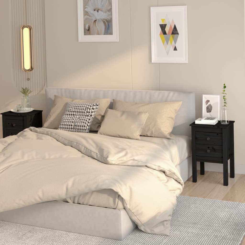 Bedside Table - NORMAN Ty 2 Piece Nightstand Black 40cm - Decor Base