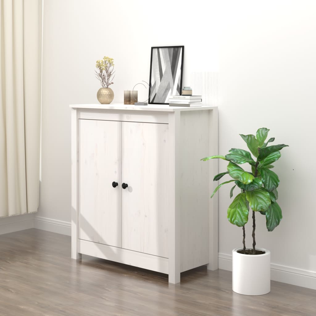 Sideboard White 70x35x80 cm Solid Wood Pine - Unbeatable Bargains