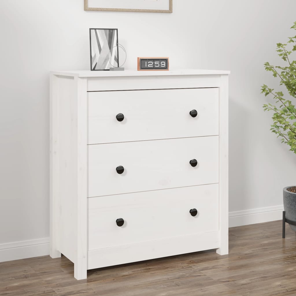 Sideboard White 70x35x80 cm Solid Wood Pine - Discount Dealers