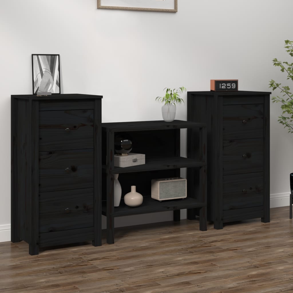 Sideboards 2 pcs Black 40x35x80 cm Solid Wood Pine - Merlin Deals