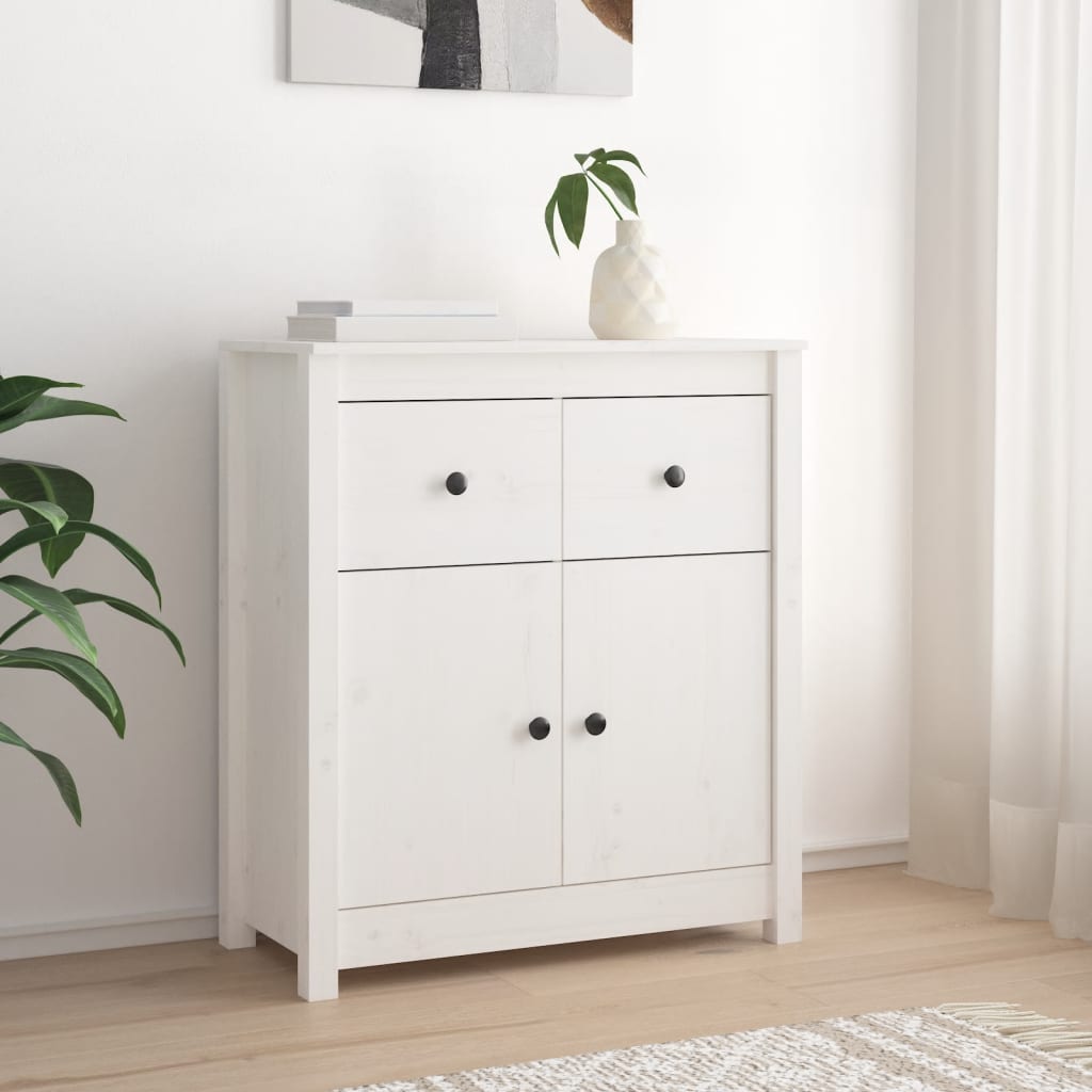 Sideboard White 70x35x80 cm Solid Wood Pine - Direct Imports