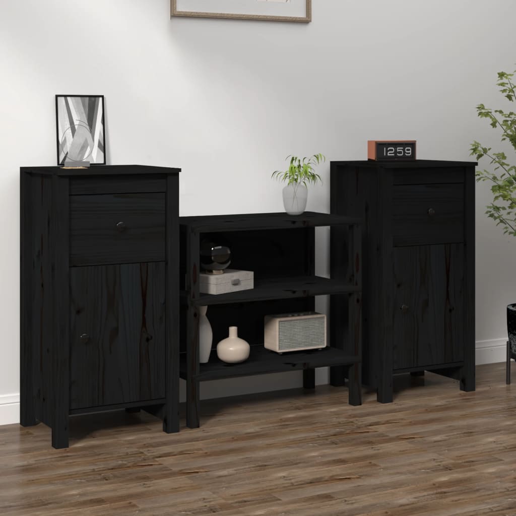 Sideboards 2 pcs Black 40x35x80 cm Solid Wood Pine - Decor Base