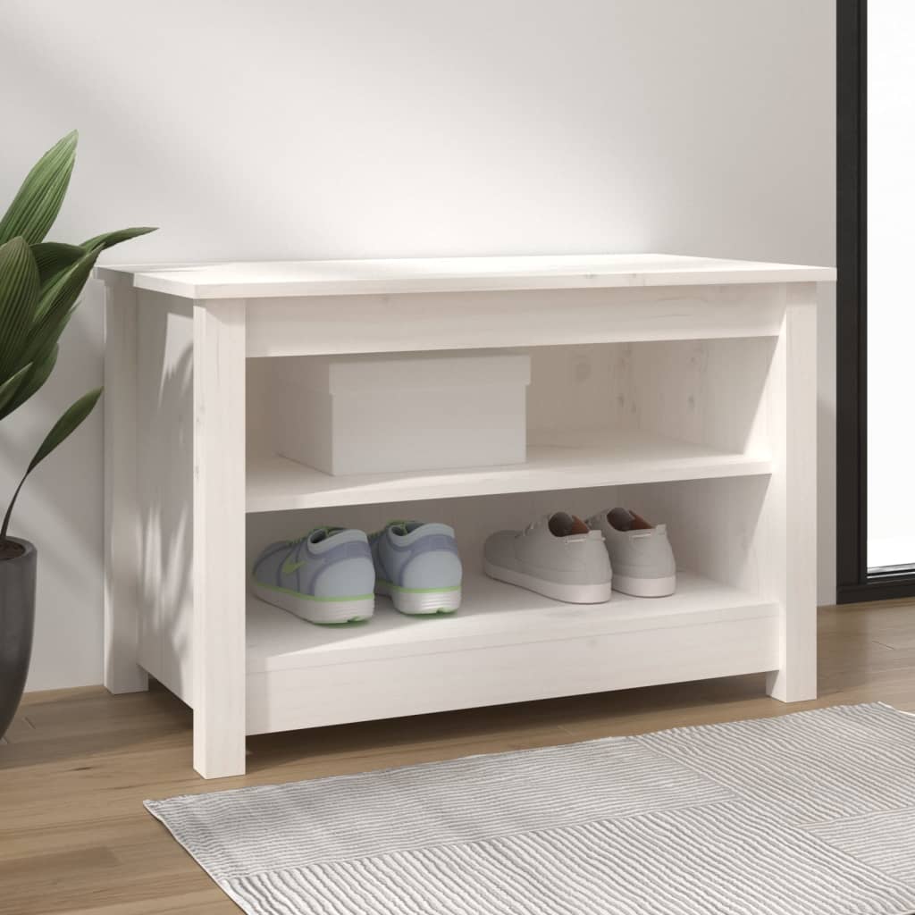 Shoe Bench White 70x38x45.5 cm Solid Wood Pine - Design Hut