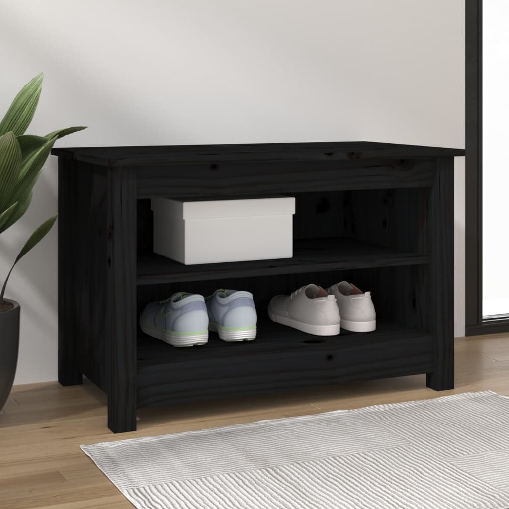 Shoe Bench Black 70x38x45.5 cm Solid Wood Pine - Direct Imports