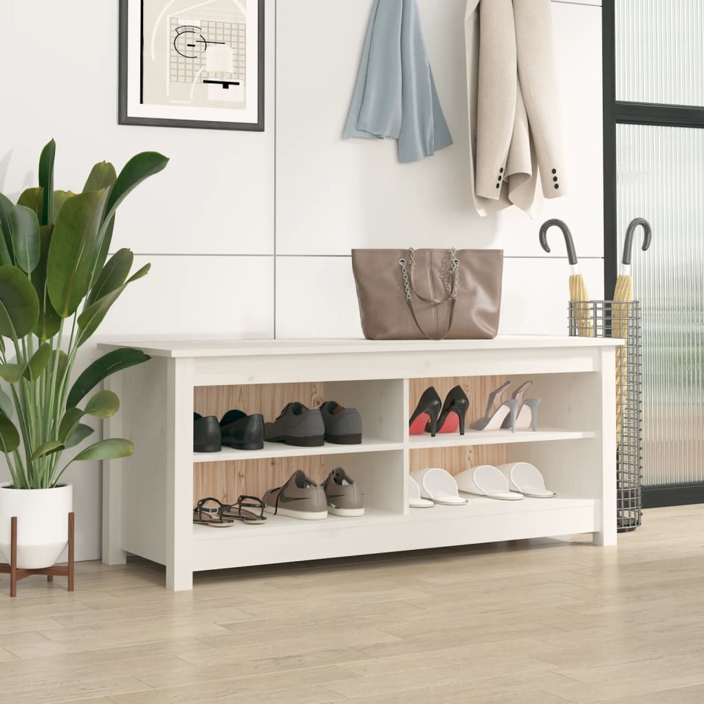 Shoe Bench White 110x38x45.5 cm Solid Wood Pine - The Home Maker