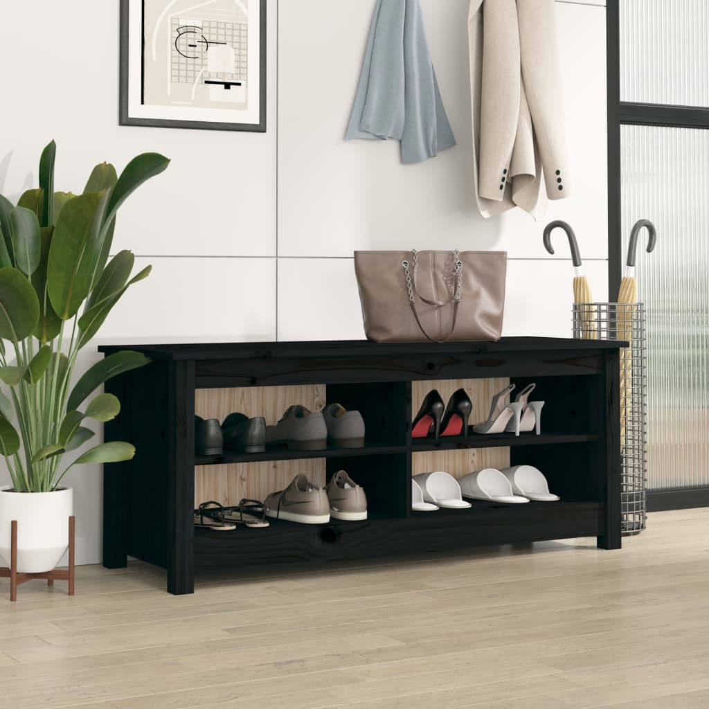 Shoe Bench Black 110x38x45.5 cm Solid Wood Pine - All Things Good