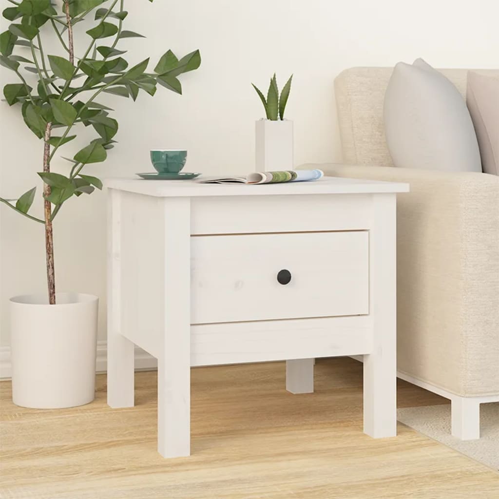 Side Table White 40x40x39 cm Solid Wood Pine - R and M Furniture