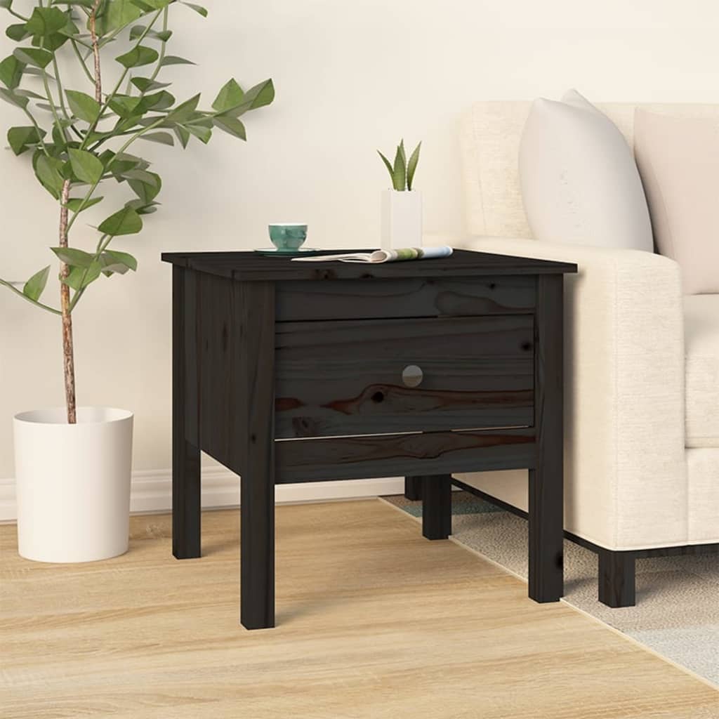 Side Table Black 50x50x49 cm Solid Wood Pine - R and M Furniture