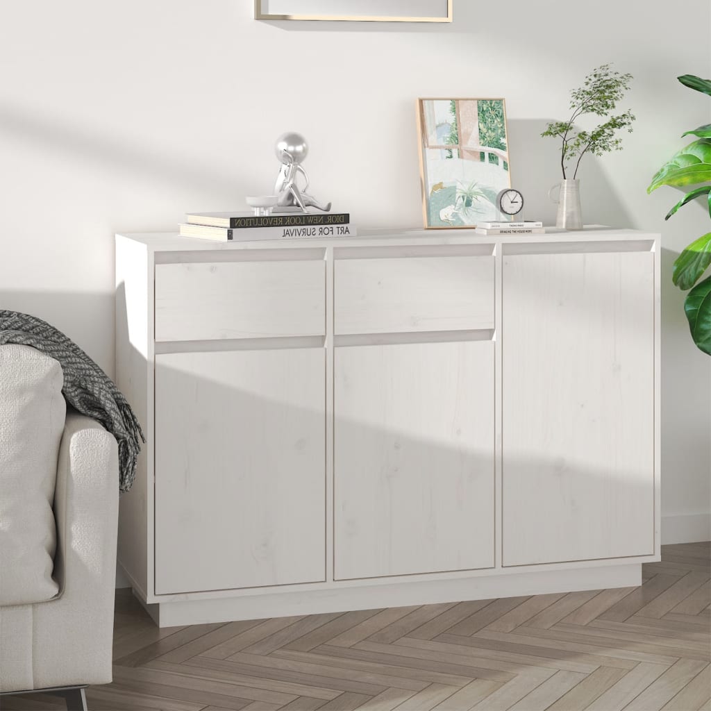 Sideboard White 110x34x75 cm Solid Wood Pine - Sid & Sam
