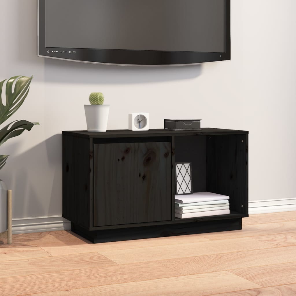TV Cabinet Black 74x35x44 cm Solid Wood Pine - Tyrell & Tyrell