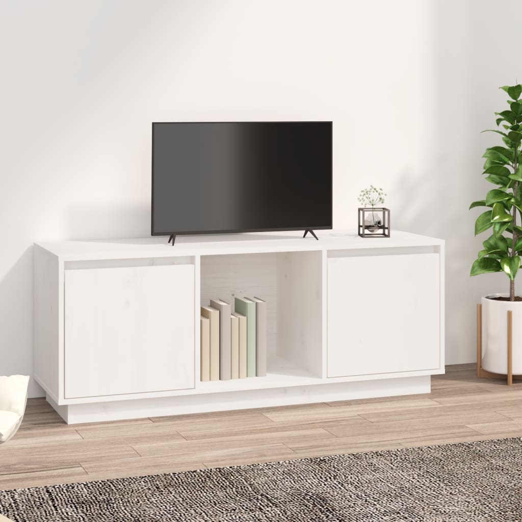 TV Cabinet White 110.5x35x44 cm Solid Wood Pine - Millennium Furniture