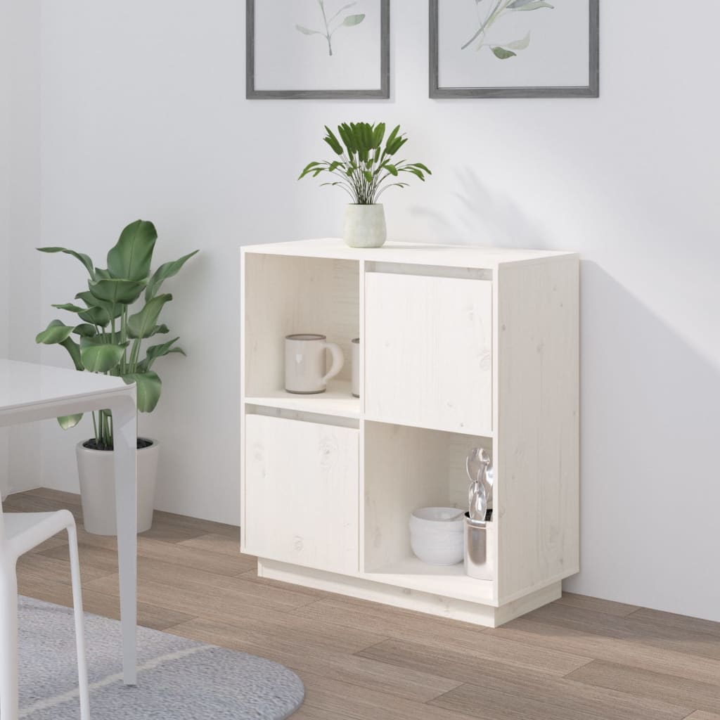 Sideboard White 74x35x80 cm Solid Wood Pine - The Home Maker