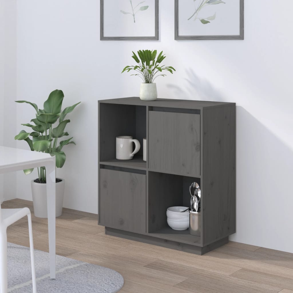 Sideboard Grey 74x35x80 cm Solid Wood Pine - Unbeatable Bargains