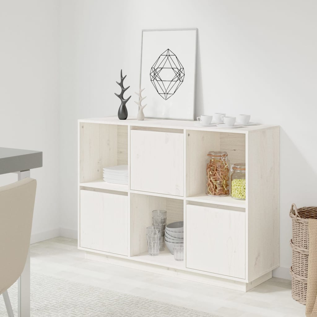 Sideboard White 110.5x35x80 cm Solid Wood Pine - Design Hut