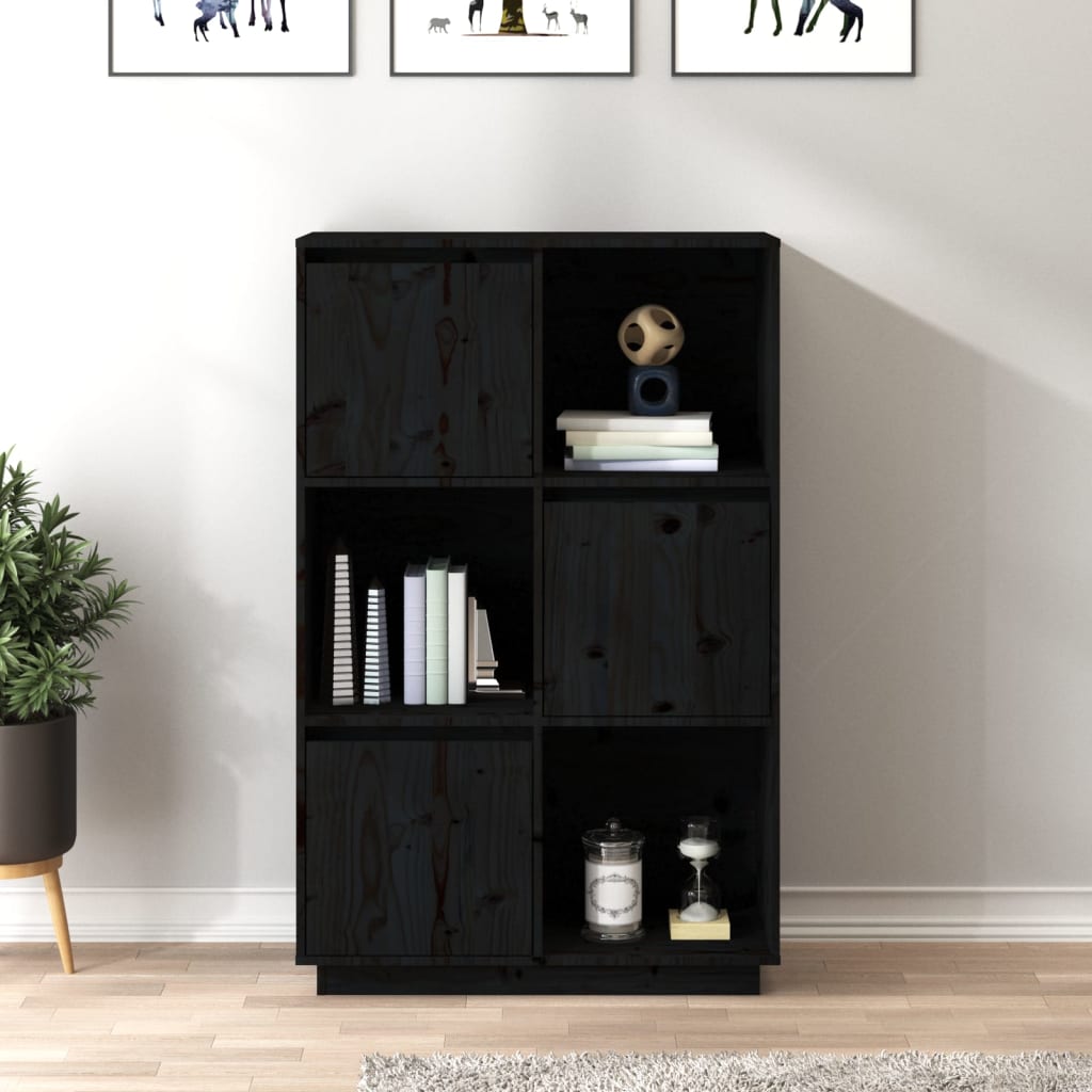 Highboard Black 74x35x117 cm Solid Wood Pine - R and M Furniture