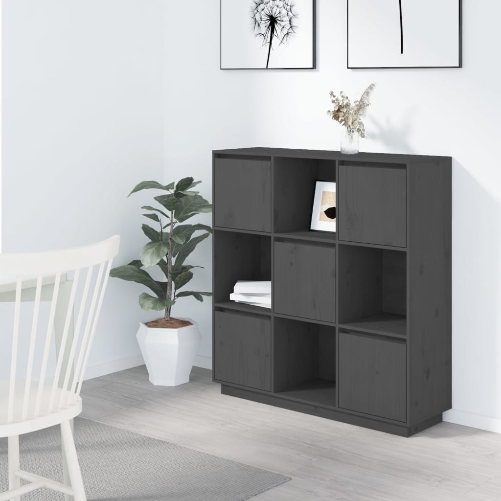 Highboard Grey 110.5x35x117 cm Solid Wood Pine - Decor Base