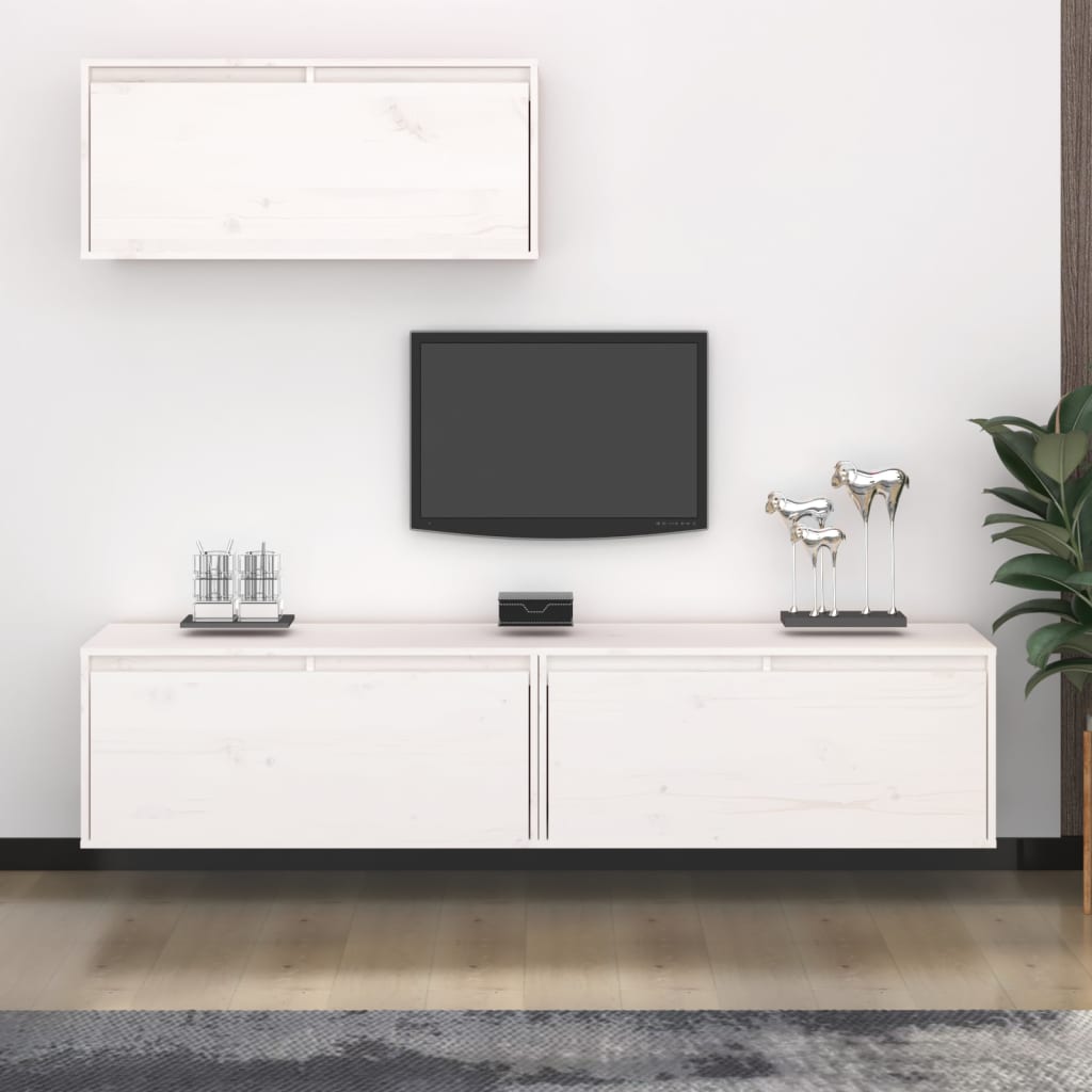 TV Cabinets 3 pcs White Solid Wood Pine - Merlin Deals