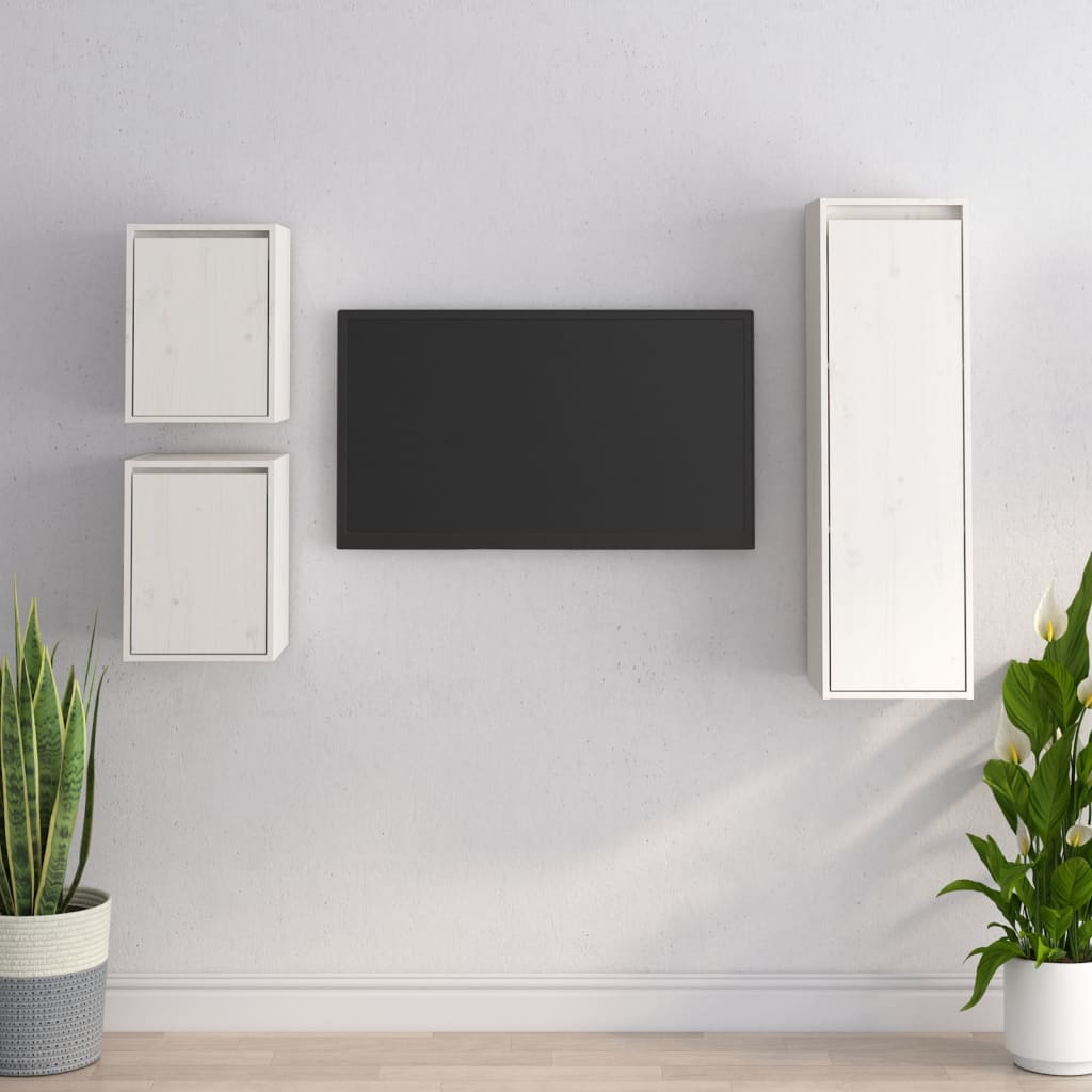 TV Cabinets 3 pcs White Solid Wood Pine - Discount Dealers
