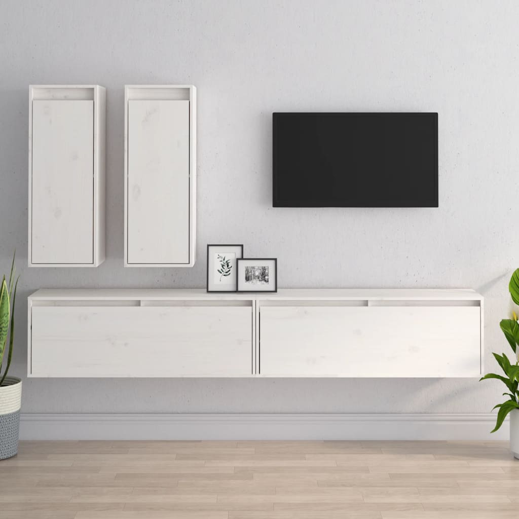TV Cabinets 4 pcs White Solid Wood Pine - Merkel Designers