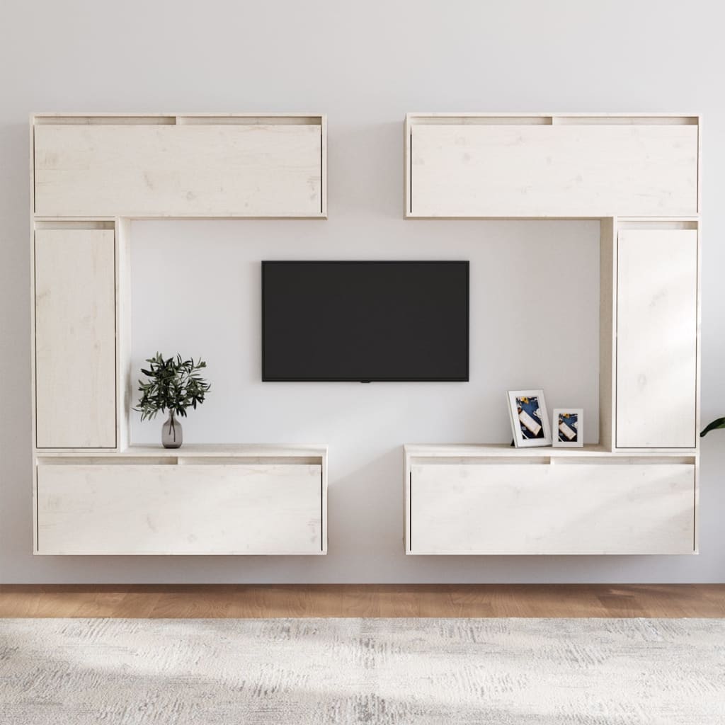 TV Cabinets 6 pcs White Solid Wood Pine - Casper Homes