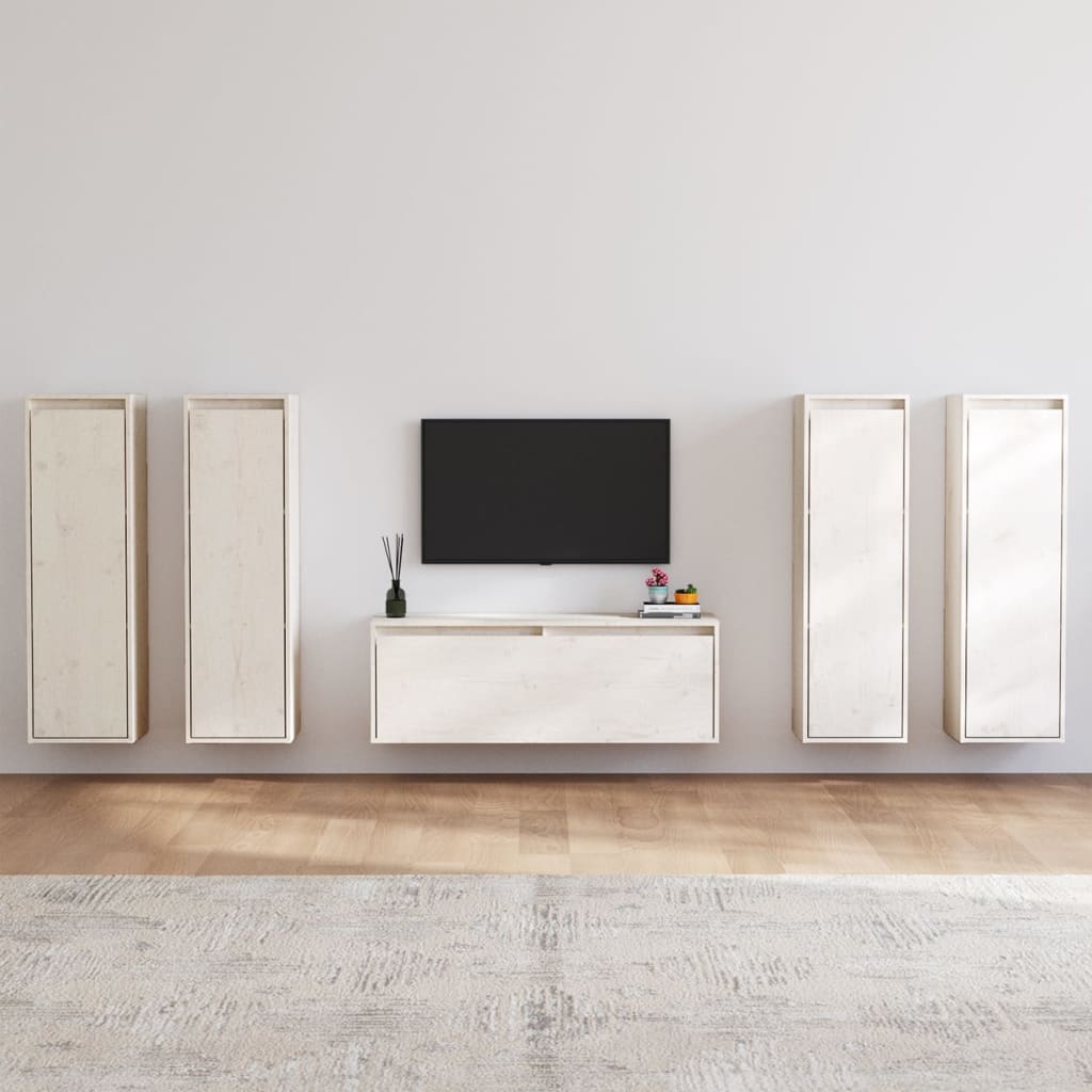 TV Cabinets 5 pcs White Solid Wood Pine - Merkel Designers