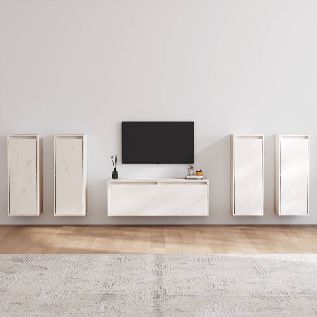 TV Cabinets 5 pcs White Solid Wood Pine - Millennium Furniture
