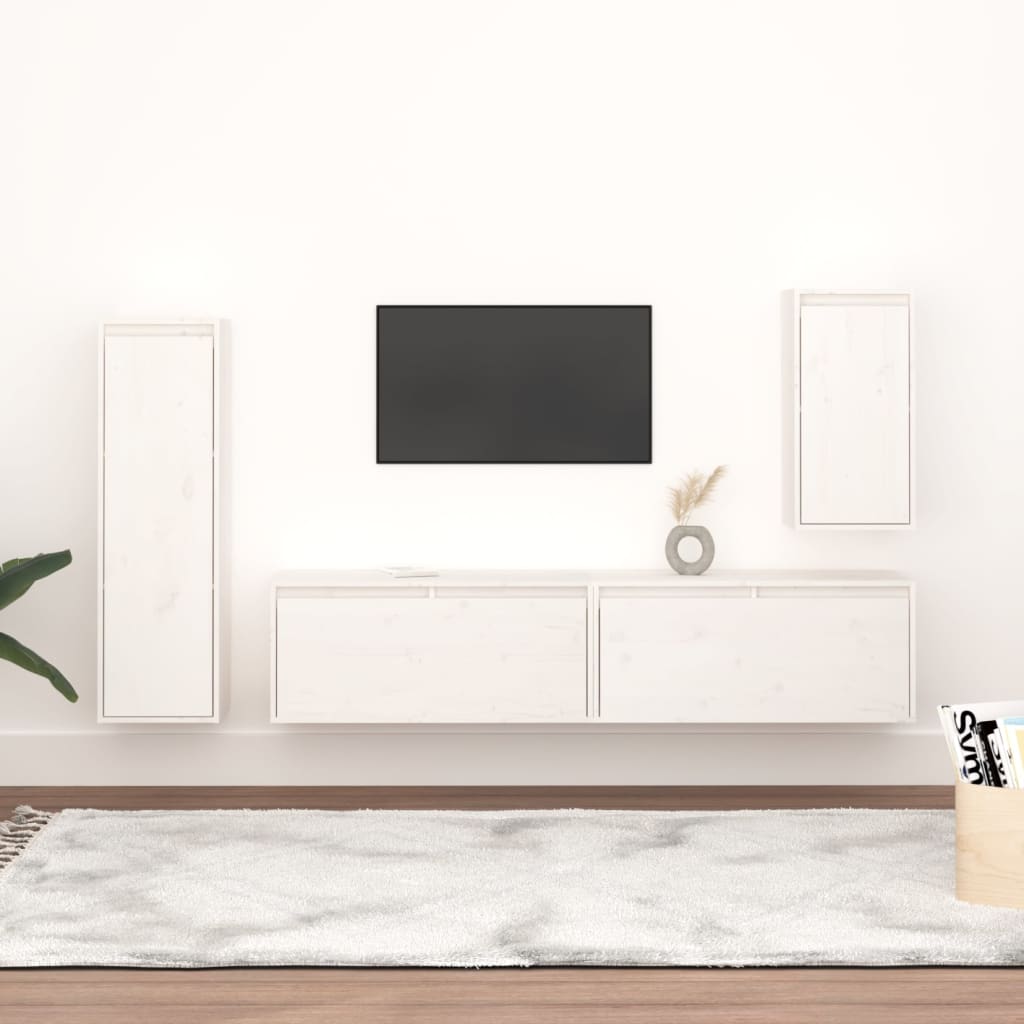 TV Cabinets 4 pcs White Solid Wood Pine - The Home Maker