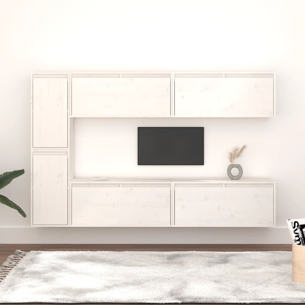 TV Cabinets 6 pcs White Solid Wood Pine - Discount Dealers