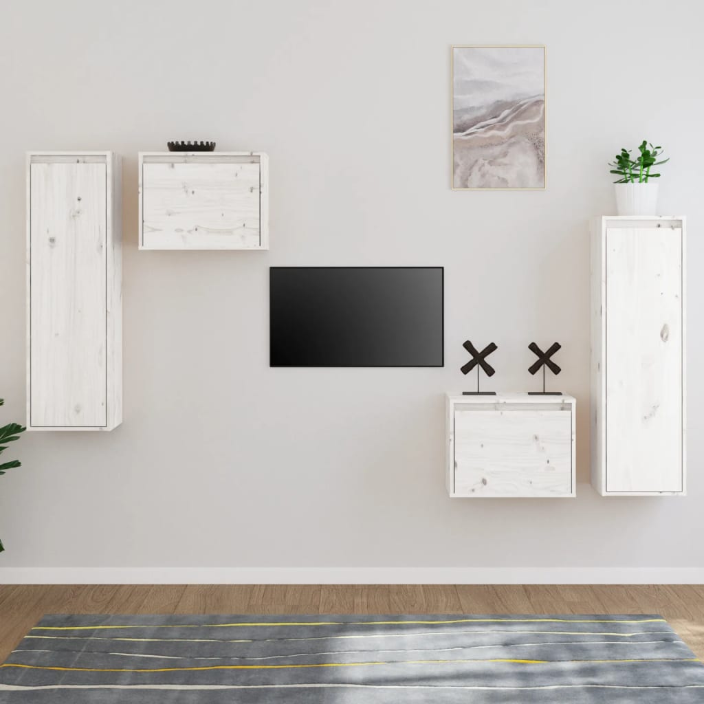 TV Cabinets 4 pcs White Solid Wood Pine - Merlin Deals