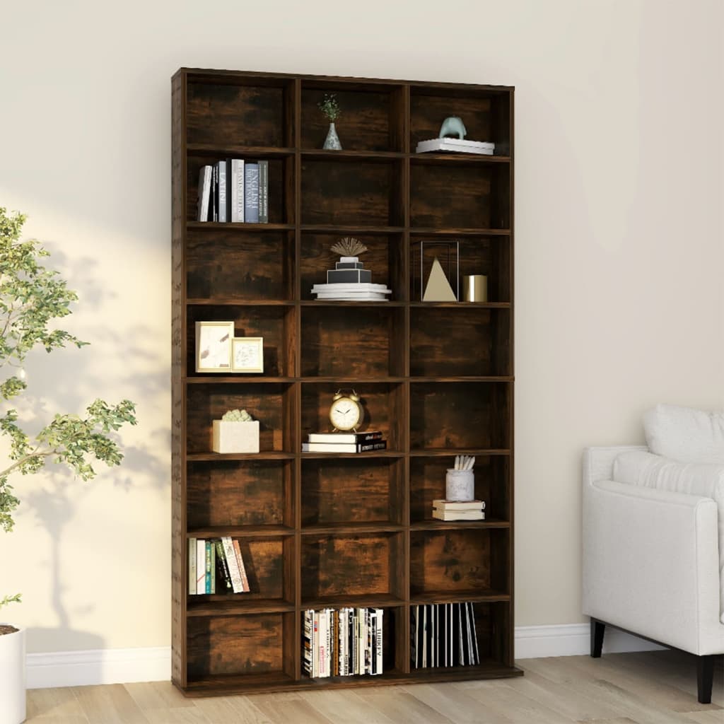 CD Cabinet Smoked Oak 102x23x177.5 cm Engineered Wood - Brittle & Co