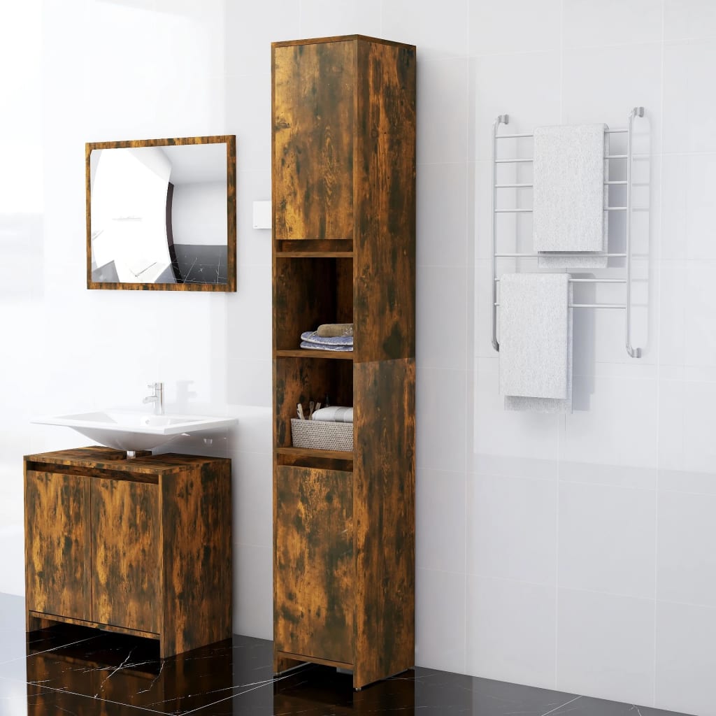 Bathroom Cabinet Smoked Oak 30x30x183.5 cm Engineered Wood - Brittle & Co