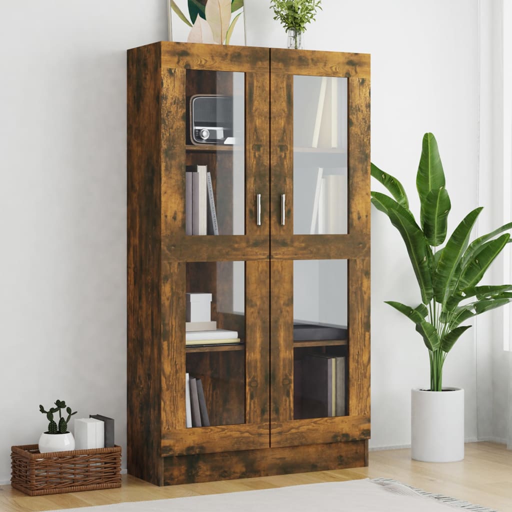 Vitrine Cabinet Smoked Oak 82.5x30.5x150 cm Engineered Wood - Brittle & Co