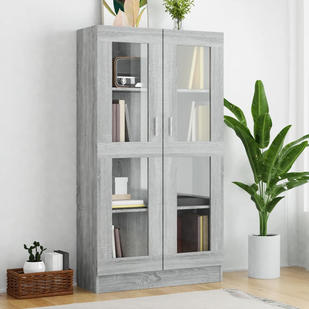 Vitrine Cabinet Grey Sonoma 82.5x30.5x150 cm Engineered Wood - Direct Imports