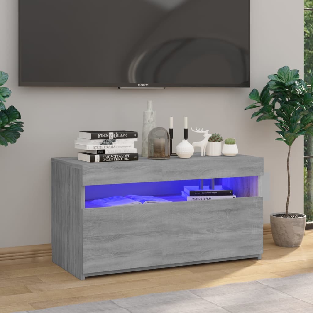 TV Cabinet with LED Lights Grey Sonoma 75x35x40 cm - Discount Dealers