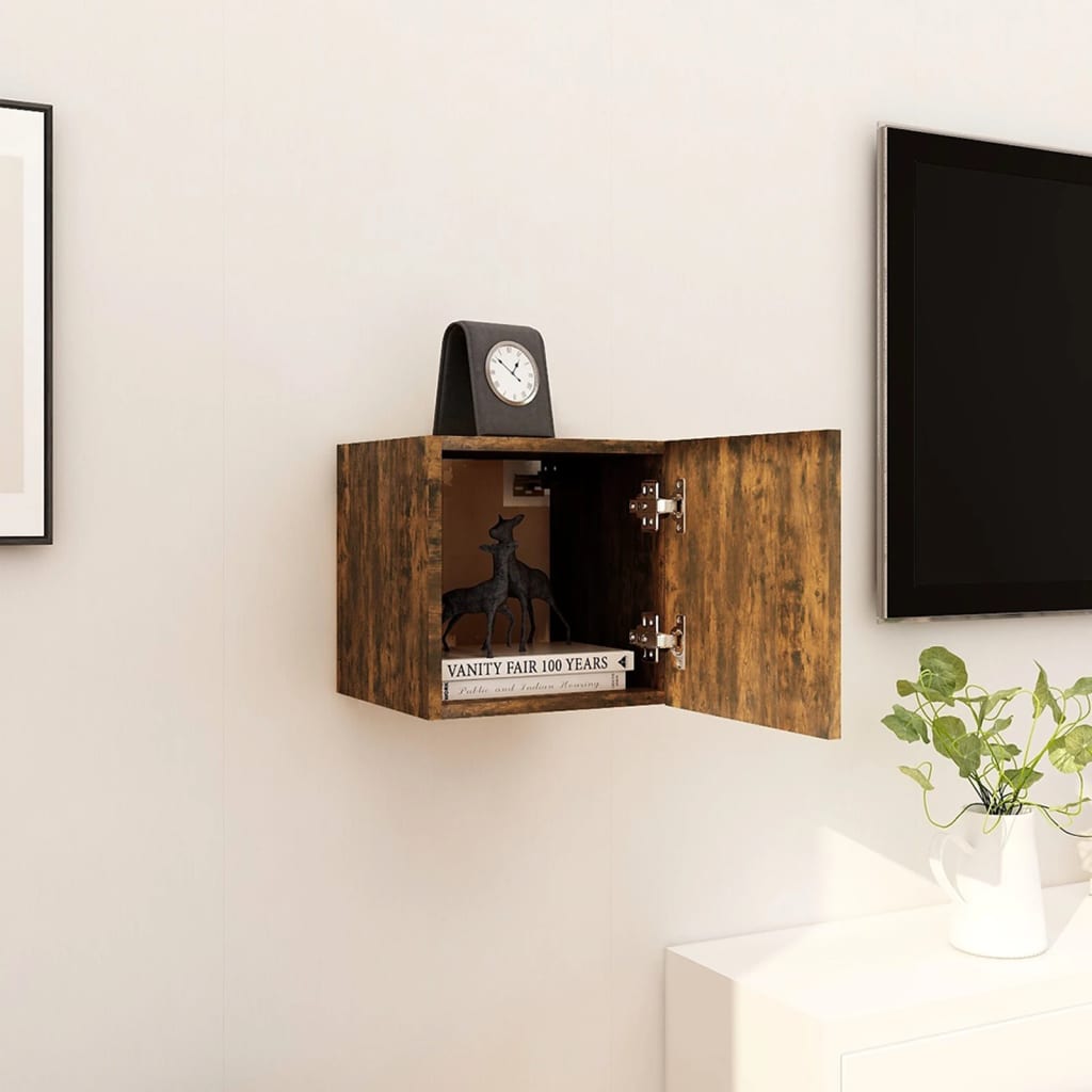 Wall Mounted TV Cabinet Smoked Oak 30.5x30x30 cm - Sid & Sam