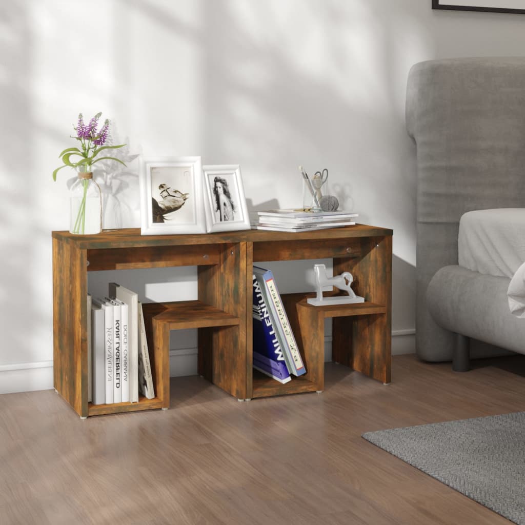 Bedside Table - DAWSON Dallas 2 Piece Nightstand Smoked Oak 40cm - Casper Homes