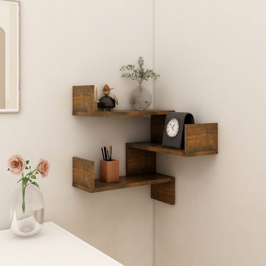 Wall Corner Shelf Smoked Oak 40x40x50 cm Engineered Wood - Merkel Designers