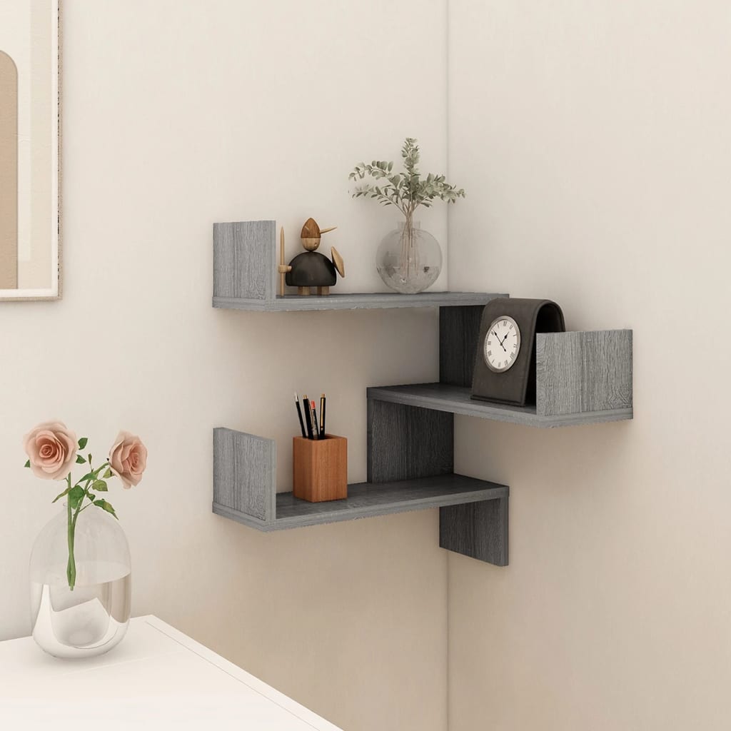 Wall Corner Shelf Grey Sonoma 40x40x50 cm Engineered Wood - Sid & Sam