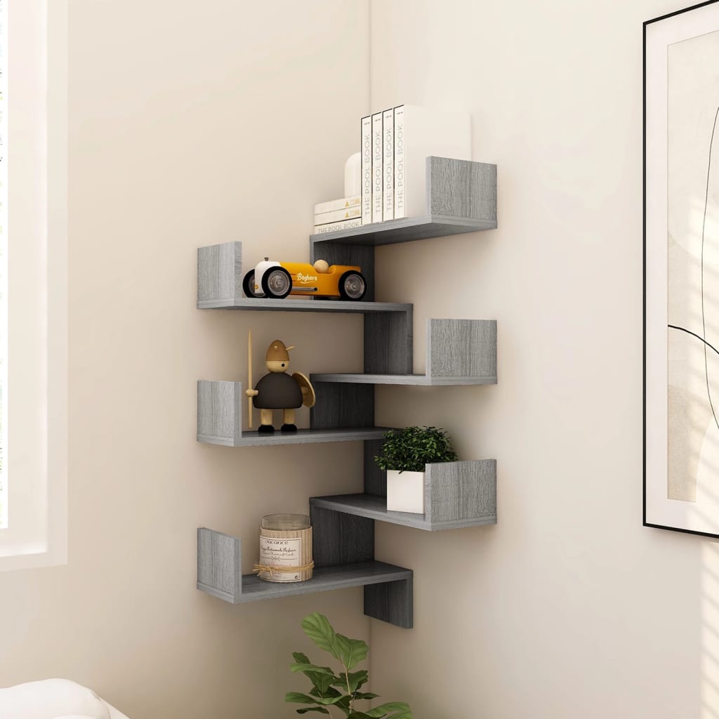 Wall Corner Shelves 2 pcs Grey Sonoma 40x40x50 cm Engineered Wood - Decor Base
