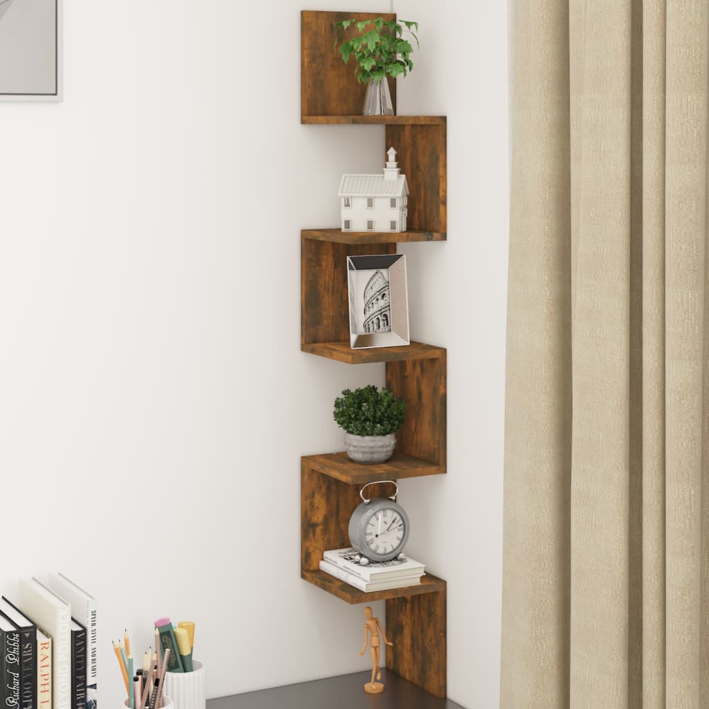 Wall Corner Shelf Smoked Oak 20x20x127.5 cm Engineered Wood - Unbeatable Bargains