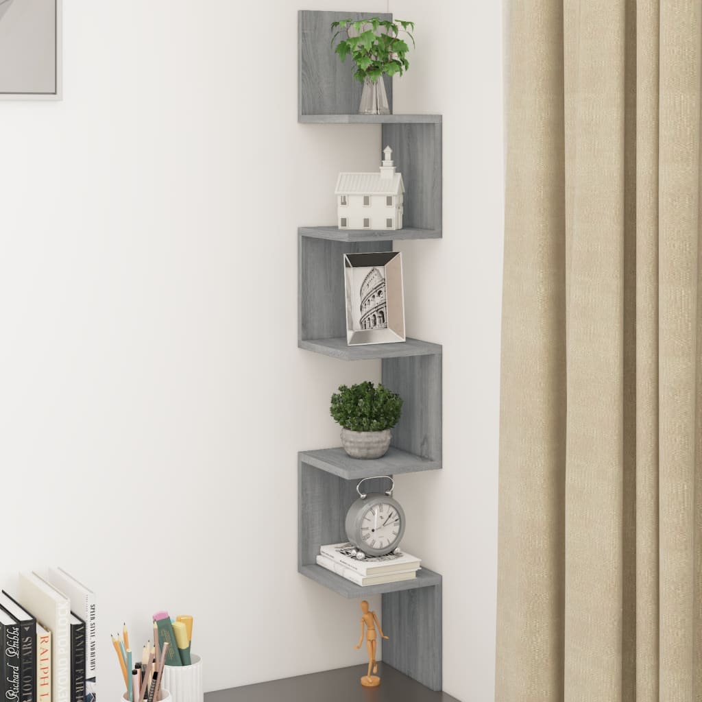 Wall Corner Shelf Grey Sonoma 20x20x127.5 cm Engineered Wood - Tyrell & Tyrell
