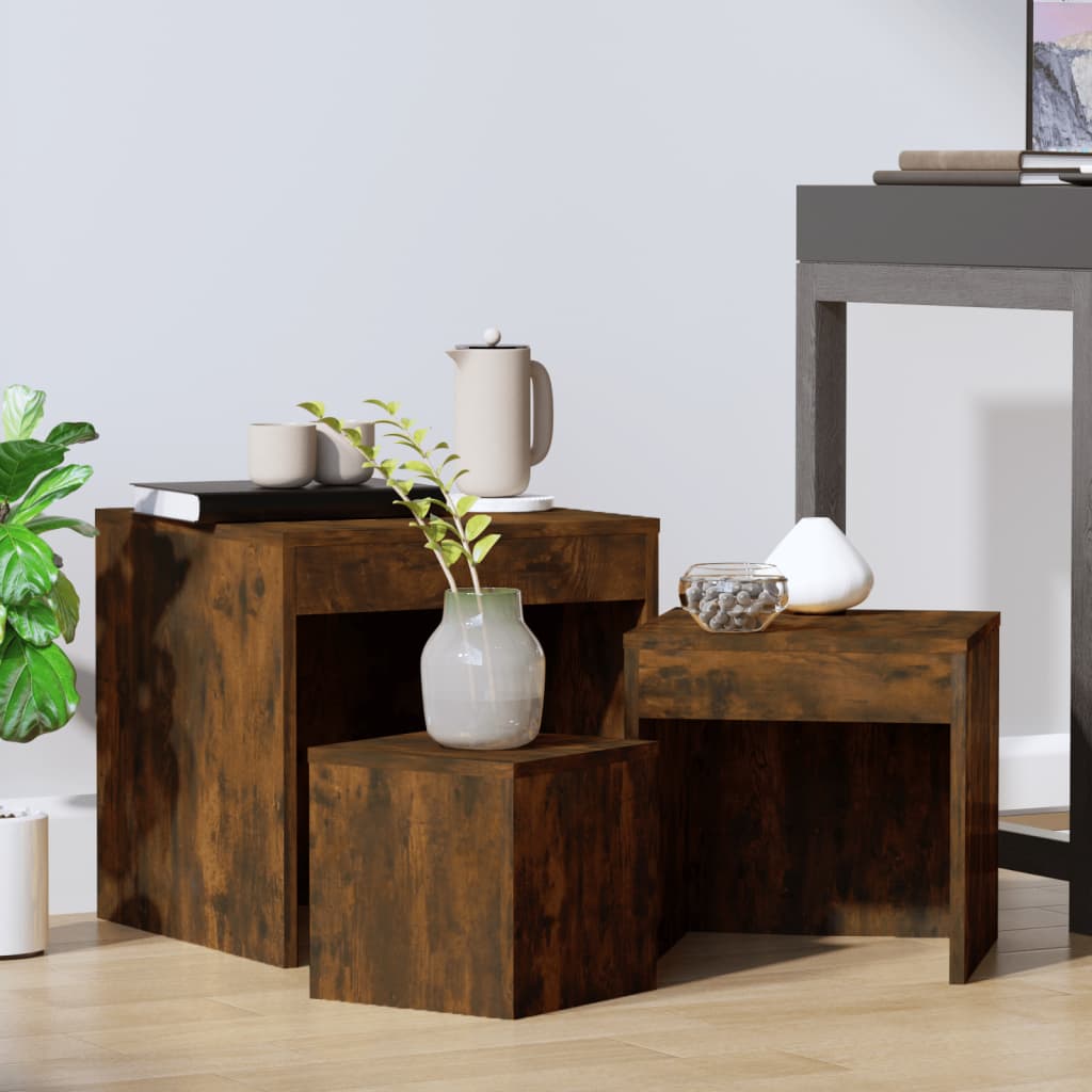 Nesting Tables 3 pcs Smoked Oak Engineered Wood - Sid & Sam