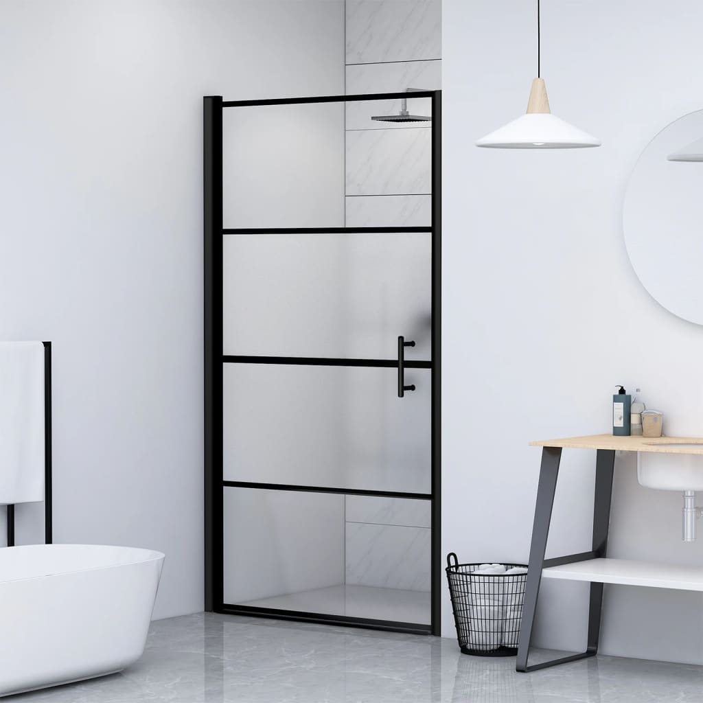 Shower Door 91x195 cm Half Frosted Tempered Glass Black - Millennium Furniture