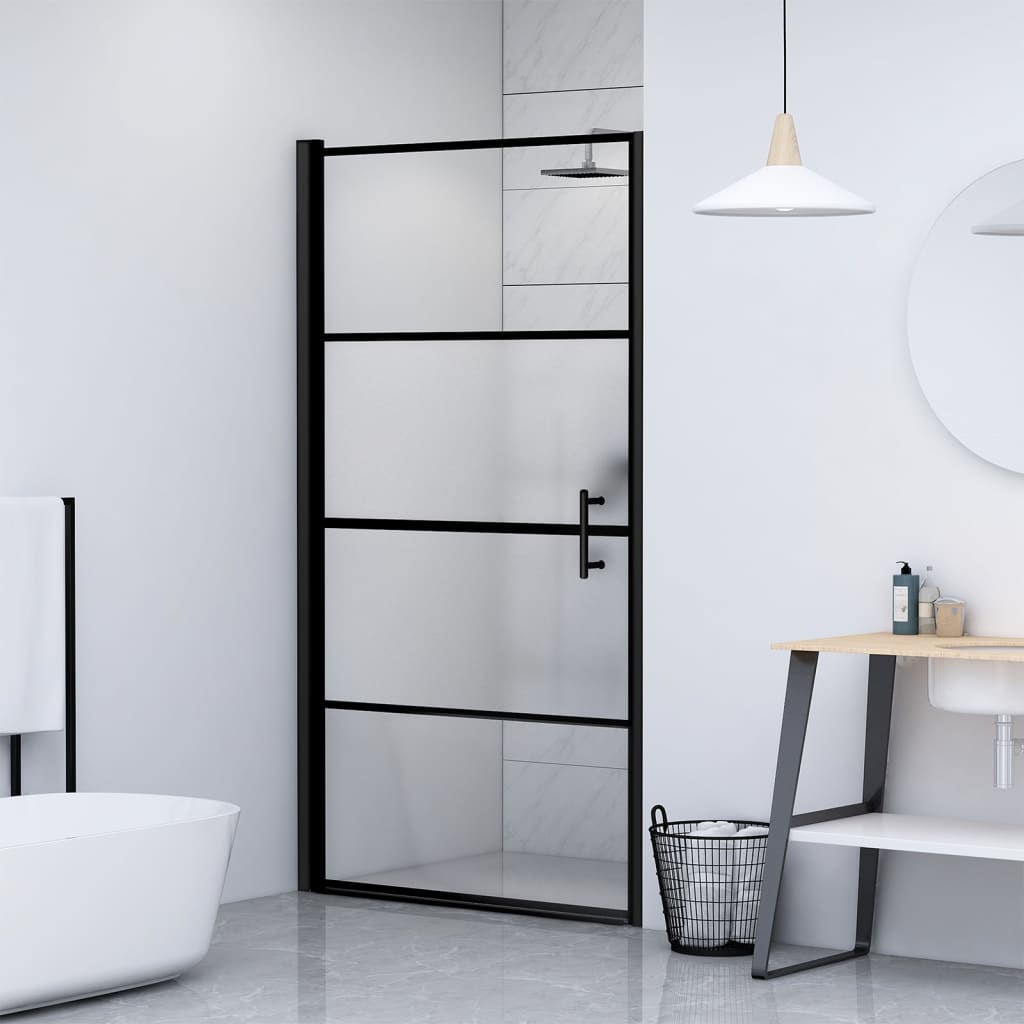 Shower Door 100x178 cm Half Frosted Tempered Glass Black - Discount Dealers