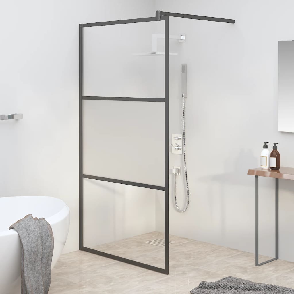 Walk-in Shower Wall 100x195 cm Half Frosted ESG Glass Black - Decor Base