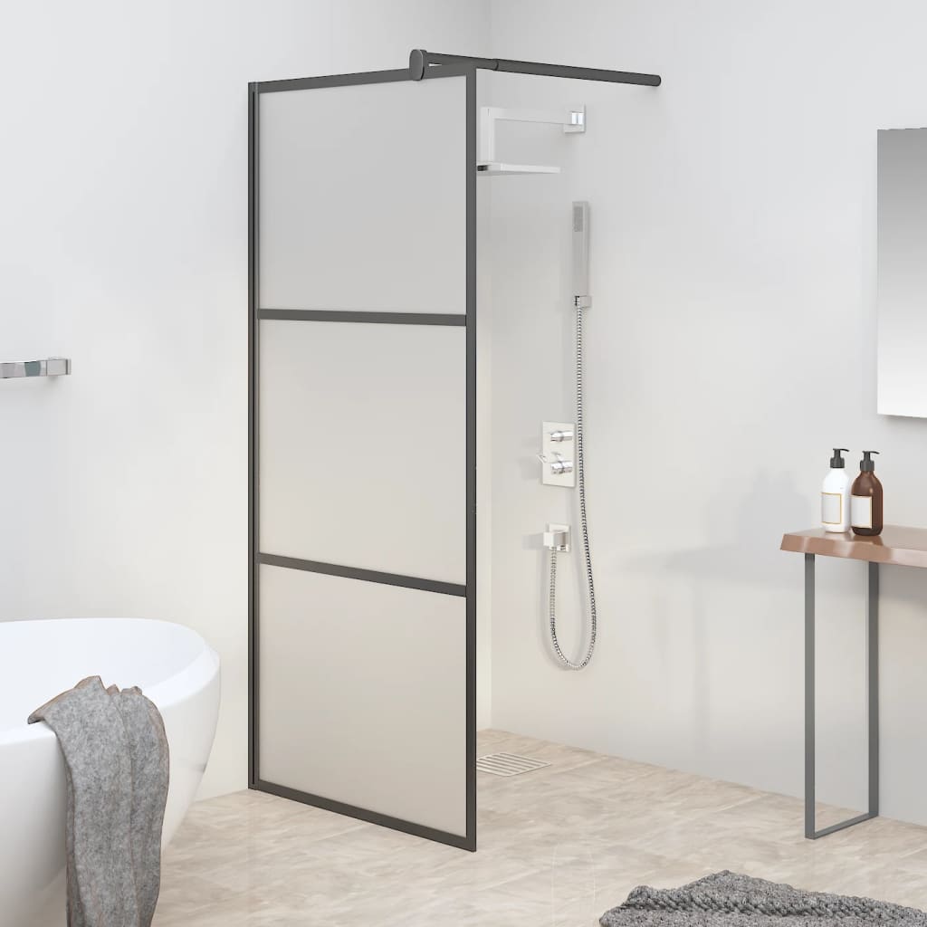 Walk-in Shower Wall 90x195 cm Frosted ESG Glass Black - Sid & Sam