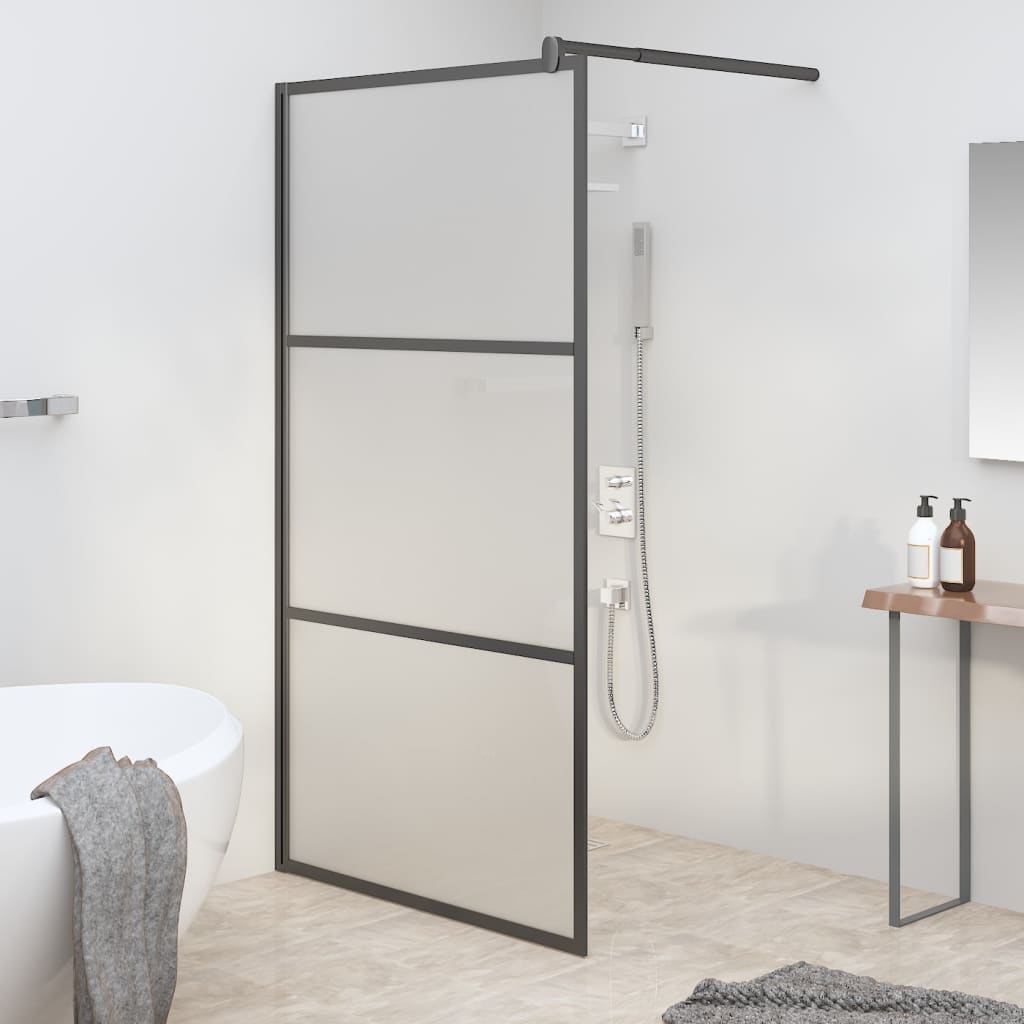 Walk-in Shower Wall 115x195 cm Frosted ESG Glass Black - Direct Imports