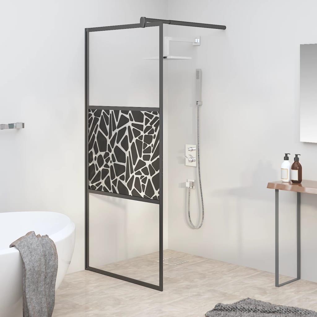 Walk-in Shower Wall 80x195cm ESG Glass with Stone Design Black - Sid & Sam